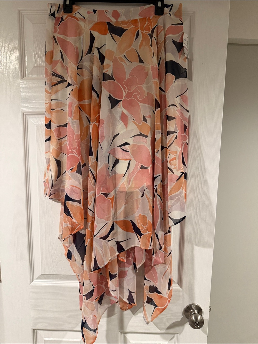 Floral Handkerchief Hem Midi Dress in Pink and Orange Large